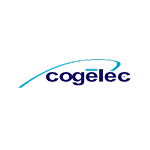 Soon Architecture - Logo de Cogelec : texte bleu foncé en minuscules, avec une ligne courbe bleu clair partant de la gauche et se terminant à droite. Le fond est transparent.