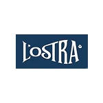 Soon Architecture - Logo avec le mot LOstra en police blanche stylisée sur fond bleu foncé.