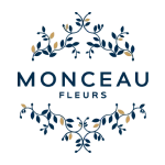 Soon Architecture - Un logo circulaire avec des feuilles bleues et des accents dorés entourant le texte MONGEAU Fleurs au centre.