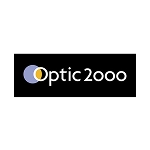 Soon Architecture - Le logo Optic 2000 sur fond noir, comportant des cercles superposés en violet, jaune et blanc à gauche du texte blanc Optic 2000.
