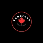 Soon Architecture - Un logo circulaire noir au contour rouge présente une feuille d'érable rouge au centre. Le mot Tabarnak est arqué au-dessus de la feuille, et « Bar Canadien » est inscrit en plus petit en dessous.